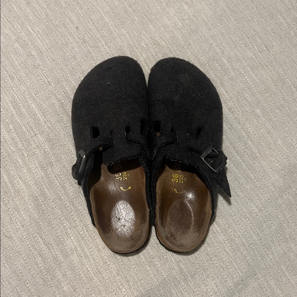 Unisex BIRKENSTOCK Boston Cacao Grey Wool Felt Slip On Clogs Slides, Size 36/5 N